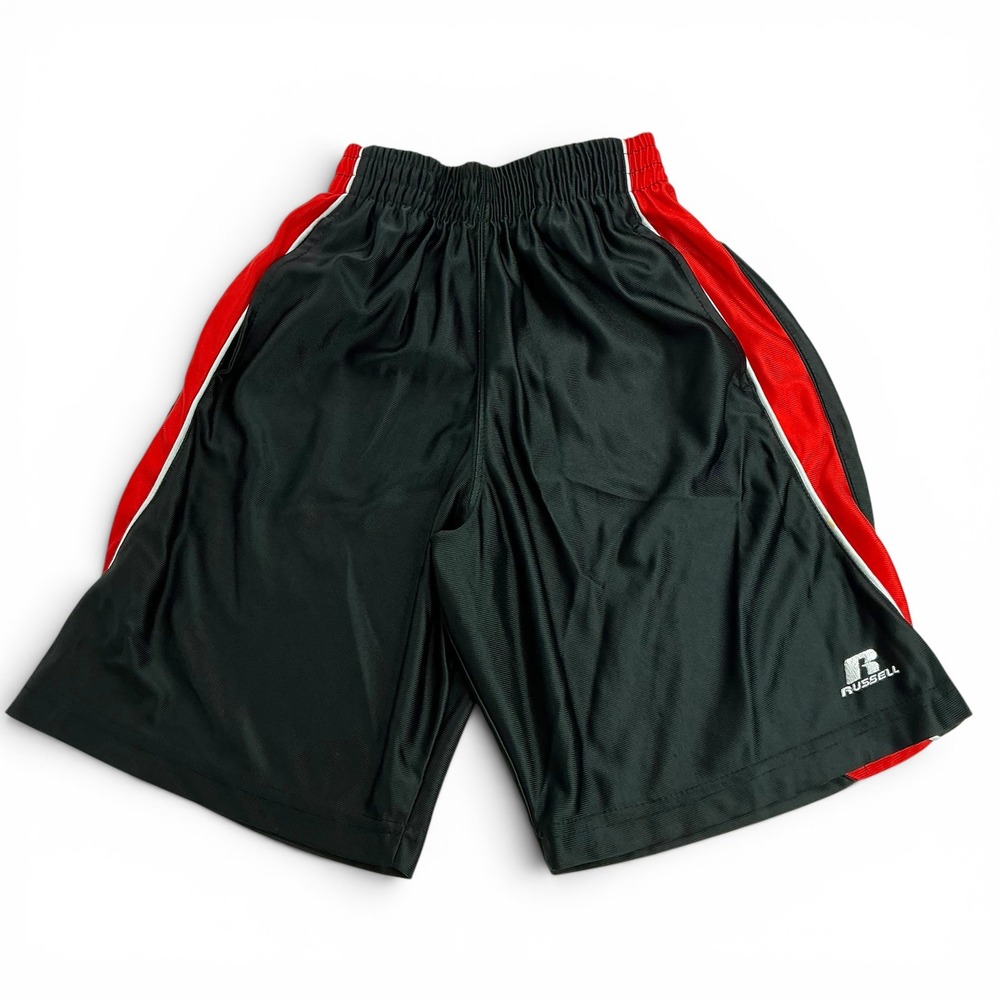 Russell Athletic Black Mesh Basketball Shorts Kids Size 8 Red Stripe RB141S1